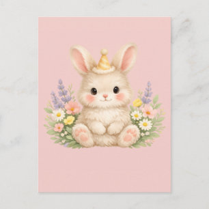 Pastel Bunny Wildflower Illustration Holiday Postcard