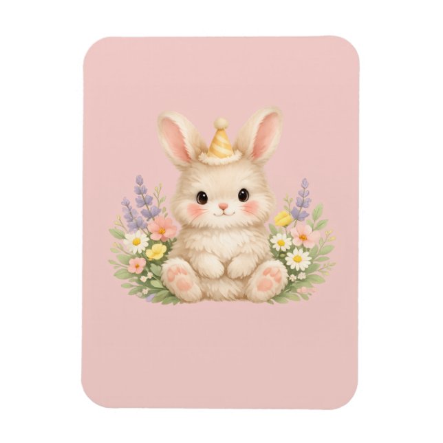 Pastel Bunny Wildflower Illustration Magnet (Vertical)