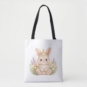 Pastel Bunny Wildflower Illustration Tote Bag