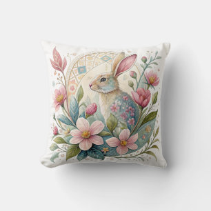Pastel Bunny with Flowers Cushion