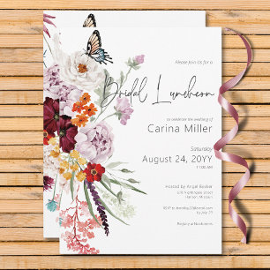 Pastel & Burgundy Blooms Floral Bridal Luncheon Invitation