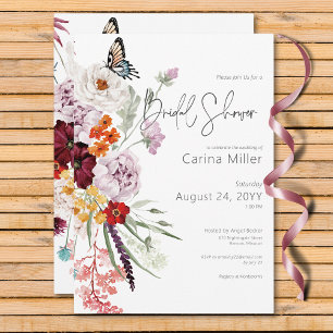 Pastel & Burgundy Blooms Floral Bridal Shower Invitation