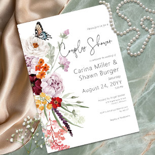 Pastel & Burgundy Blooms Floral Couples Shower Invitation