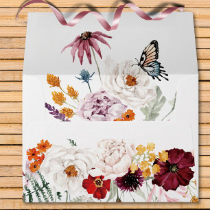 Pastel & Burgundy Blooms Modern Floral Invitation Envelope
