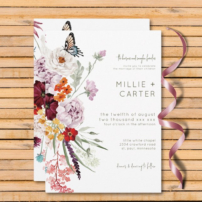 Pastel & Burgundy Blooms Modern Floral Wedding Invitation (Pastel & Burgundy Blooms Modern Floral Wedding Invitation)