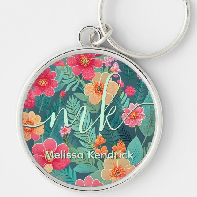 Pastel Buttercup Oriental Embroidery Floral Art Key Ring (Front)