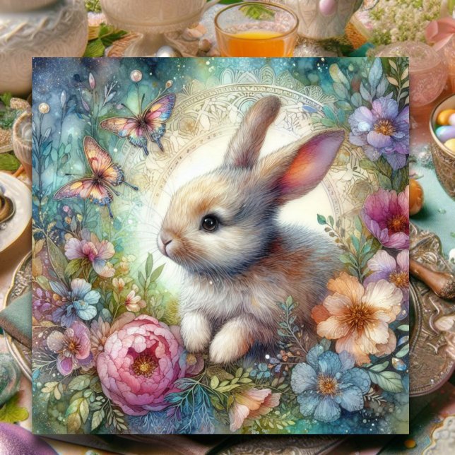 Pastel Butterflies Cute Bunny Christian Easter  Holiday Card (Creator Uploaded)