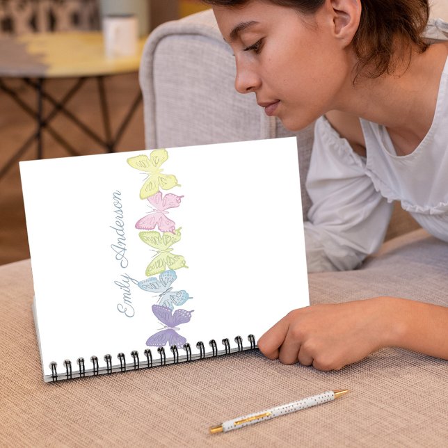 Pastel Butterflies Cute Personalised  Notebook (Pastel butterflies custom notebook.)