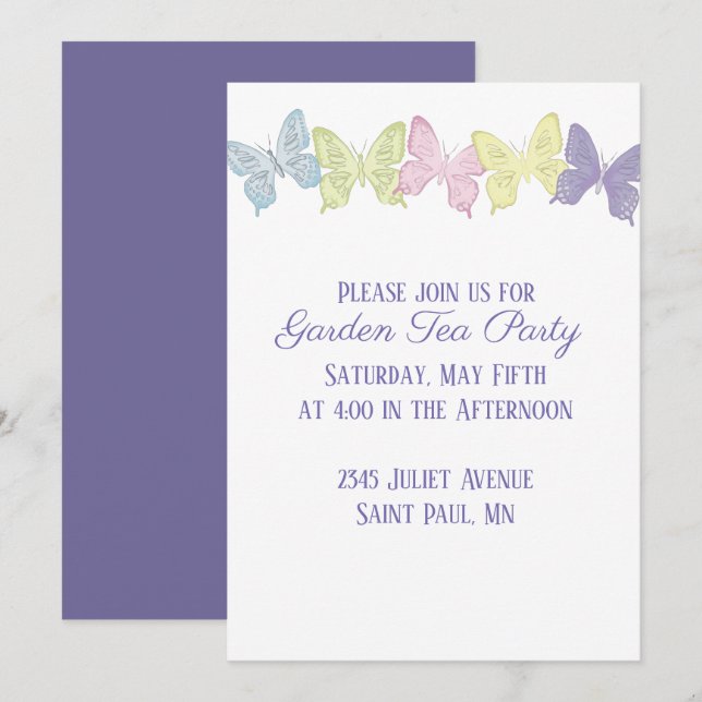 Pastel Butterflies Invitation 5" x 7", (Front/Back)