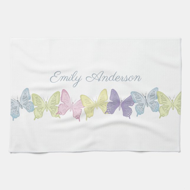 Pastel Butterflies Kitchen Towel 16" x 24" (Horizontal)