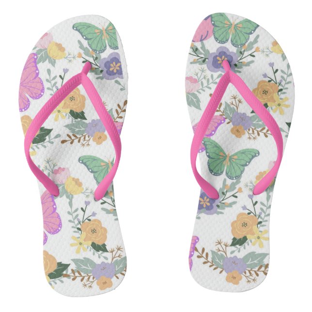 Pastel Butterflies Ladies Flip Flops (Footbed)