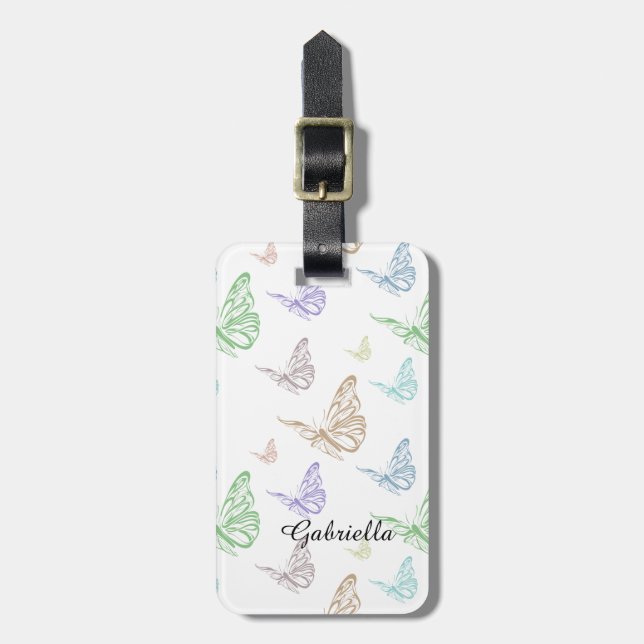 Pastel Butterflies Luggage Tag (Front Vertical)