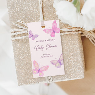 Pastel Butterflies Pink Purple Baby Shower Gift Tags