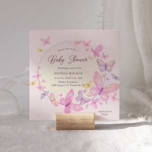 Pastel Butterflies Pink Purple Elegant Baby Shower Invitation