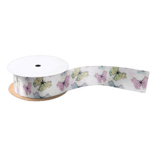 Pastel butterflies satin ribbon