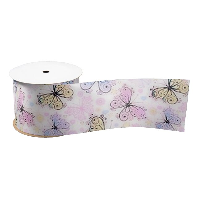 pastel butterflies satin ribbon (Spool)