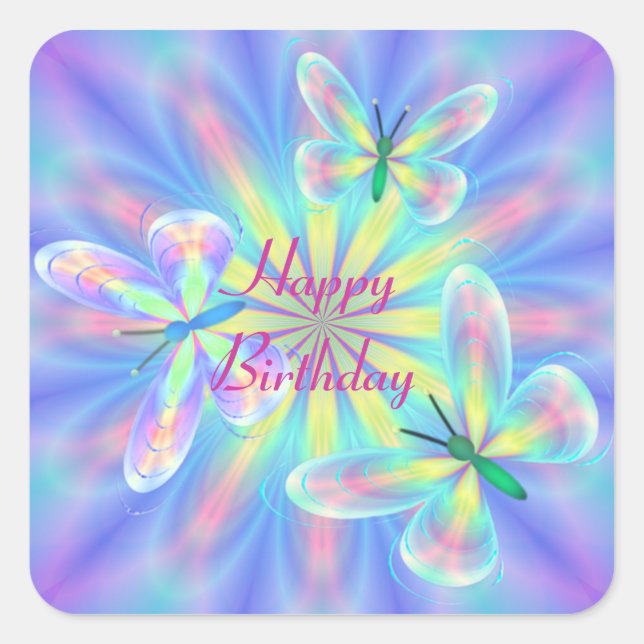 Pastel butterflies square sticker (Front)