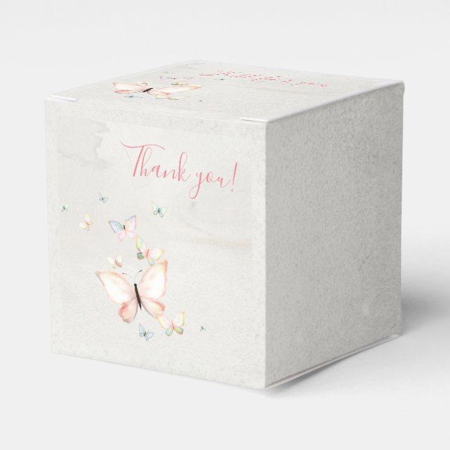 Pastel Butterflies Square Wedding Favour Box (Front Side)