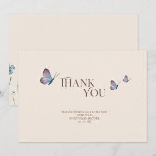 Pastel Butterflies Wildflowers Baby Shower Thank You Card
