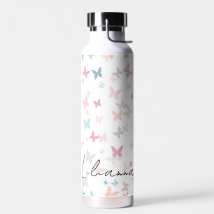 Pastel Butterflies with personalised name Water Bottle