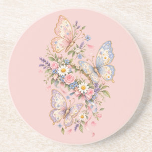 Pastel Butterfly Birthday Garden Coaster
