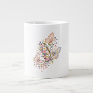 Pastel Butterfly Birthday Garden  Large Coffee Mug