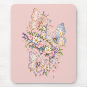 Pastel Butterfly Birthday Garden Mouse Mat