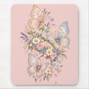 Pastel Butterfly Birthday Garden Mouse Mat