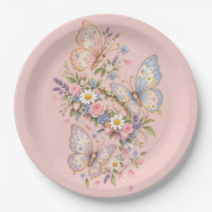 Pastel Butterfly Birthday Garden Paper Plate