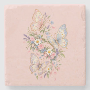 Pastel Butterfly Birthday Garden Stone Coaster