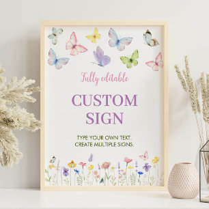 Pastel Butterfly Birthday Party Custom Sign 