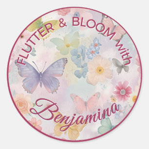 Pastel Butterfly Floral Pink Purple Party Girl Classic Round Sticker