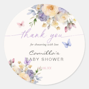 Pastel Butterfly Floral Thank You Baby Shower Classic Round Sticker