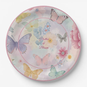 Pastel Butterfly Floral Theme, Flutter Bloom Party Paper Plate