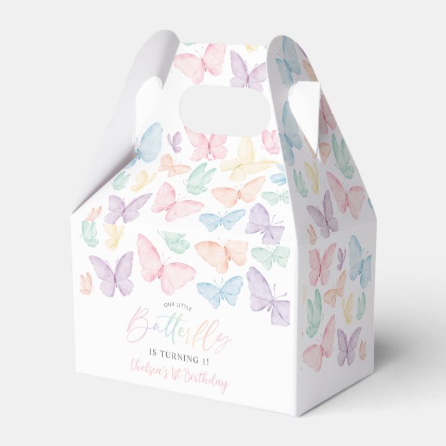 Pastel Butterfly Girl's 1st Birthday Rainbow Party Favour Box (Front Side)