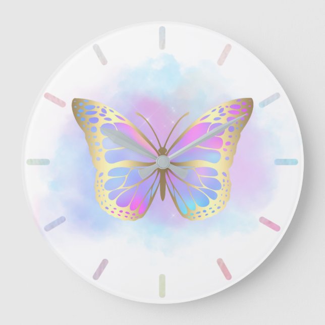 pastel butterfly large clock (Front)