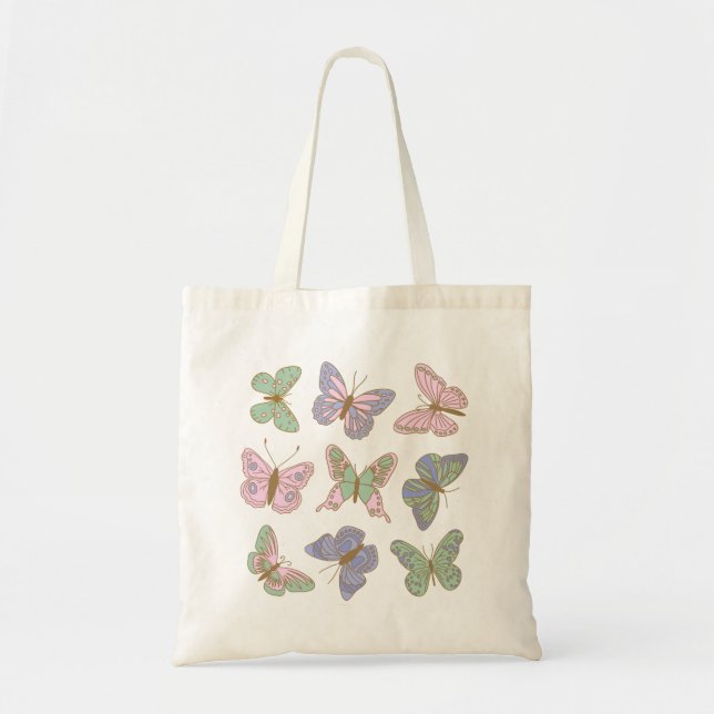 Pastel Butterfly Pattern Tote Bag (Front)