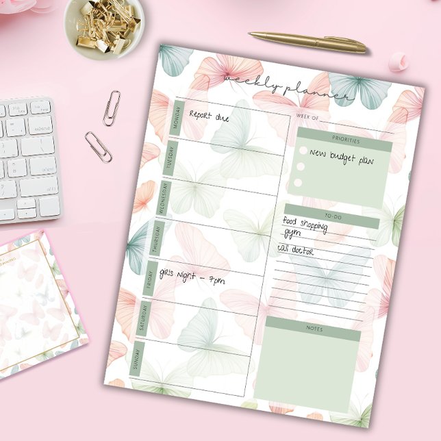 Pastel Butterfly Weekly Planner Notepad (Creator Uploaded)