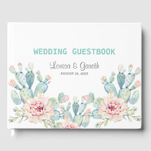 Pastel Cactus Flower Wedding Guest Book