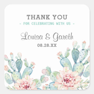 Pastel Cactus Flower Wedding Square Sticker