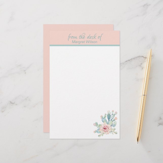 Pastel Cactus Personal Stationery (Front/Back In Situ)
