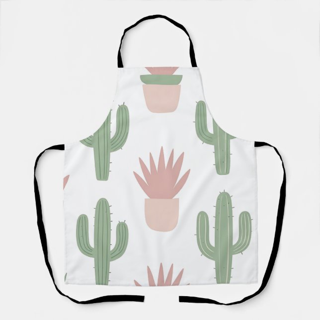 Pastel Cactus Succulent Pattern Apron (Front)