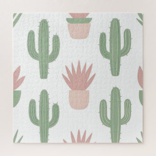 Pastel Cactus Succulent Pattern Jigsaw Puzzle