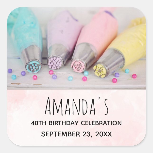 Pastel Cake Decorating Tools Birthday Square Sticker (Front)