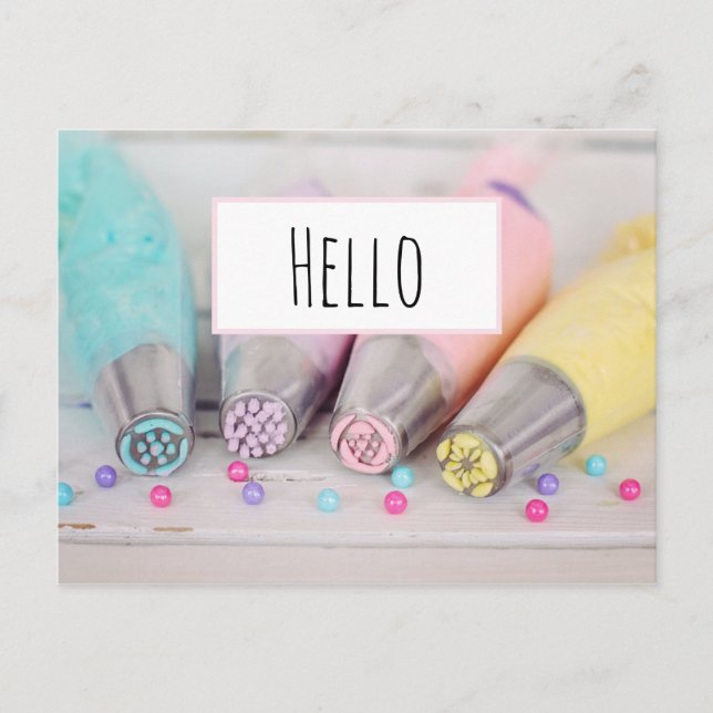 Pastel Cake Decorating Tools Hello Postcard (Front)