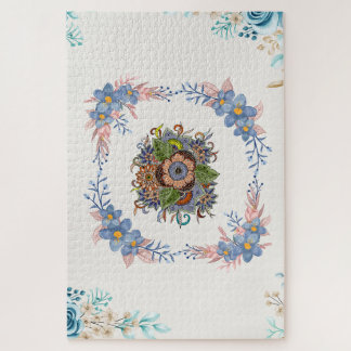 Pastel Calm Bloom – Blue & Pink Floral Jigsaw Puzzle