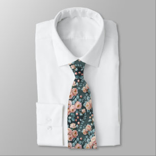 Pastel Camellias & Dusty Miller Seamless Botanical Tie