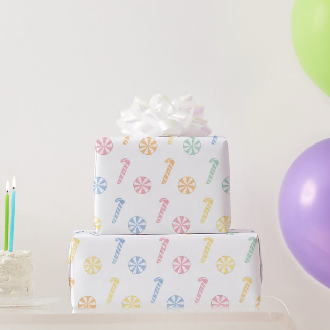 Pastel Candy Cane & Peppermint Gift Wrap (Party Gifts)