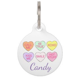 Pastel Candy Heart Personalised Valentine's Day Pet Tag