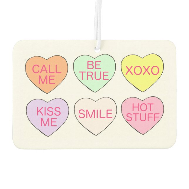 Pastel Candy Heart Valentine's Day Hearts Candies Car Air Freshener (Back)